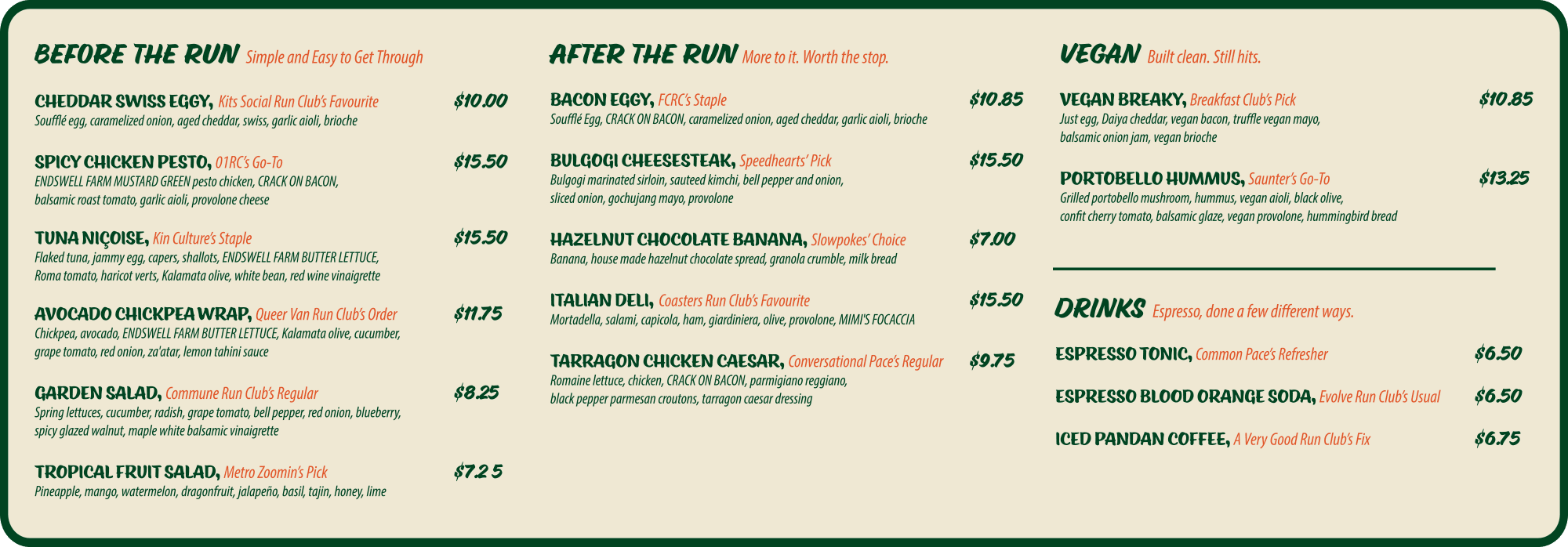 RunAsYouAre Café menu